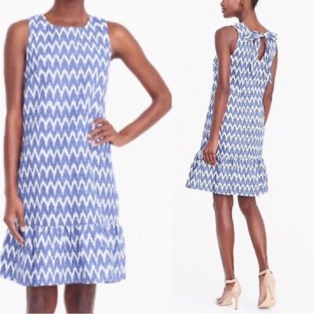 J. Crew Bow Back IKAT Linen Blend Flounce Dress SZ XS
